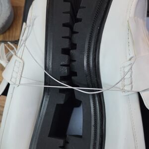 White Womens  Leather Dress Shoes with Black Lug Sole